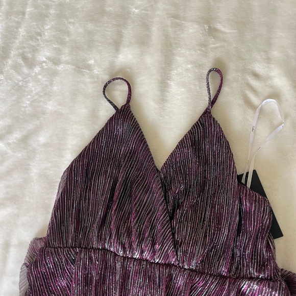 Lulu's Metallic Purple Tiered Mini Dress - Picture 7 of 16